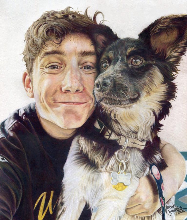 A part of Jordan's portfolio, this piece is a realistic image of a boy and a dog. Done in colored pencil.