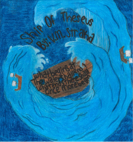 Drawing made by staff artist Dylan Taylor, depicting main themes of the book like What begins at the water shall end, and what ends there shall begin again.