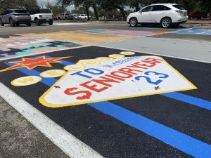 Throughout August, September, and October, the parking lots have been open for seniors to come in and paint any design they feel expresses themselves.