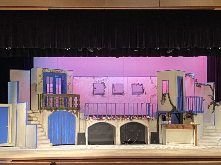 The set for Champion High Schools theatre production of Mamma Mia!