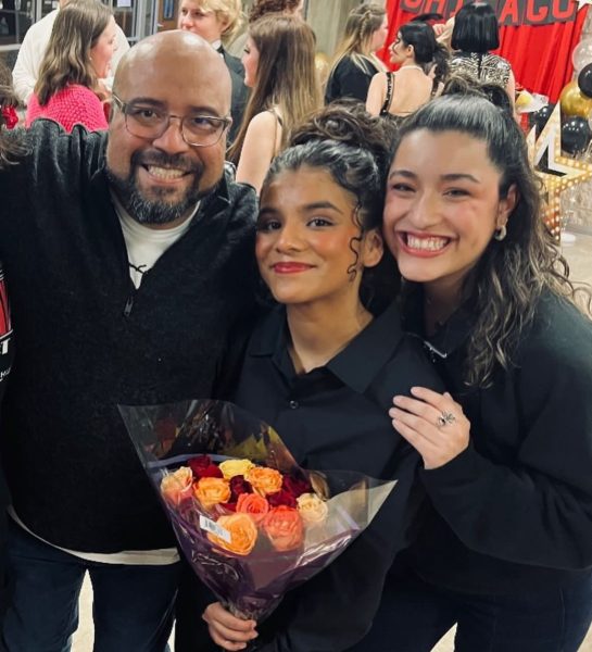 Theater Director Avi (left) and Tech Director Ms. Nuncio (right) 
after ‘Chicago’ with one of their actors Senior Jenissa Revillas (middle)
