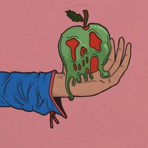 Ian's digital drawing of Snow White holding a poisonous apple.